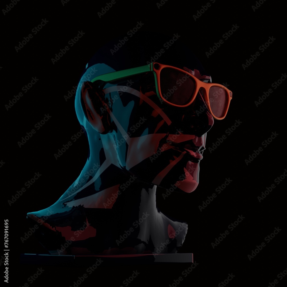Virtual reality glasses on the head of the sculpture, trends and creativity, 3d render. Virtual reality glasses on the head of the sculpture, trends and creativity, 3d render.