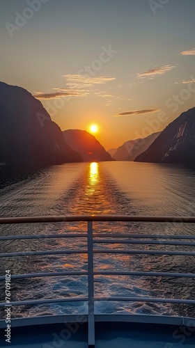 Midnight sun seen from a cruise ship in the sea