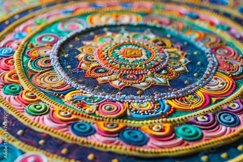 Intricate Buddhist mandala created with colored sand, sacred art illustration