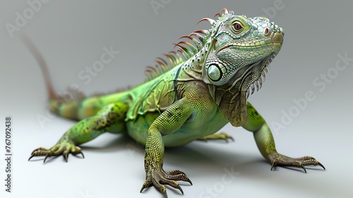 A green iguana is a large, arboreal lizard native to Central and South America. It is a popular pet and is often kept in captivity. © Creative