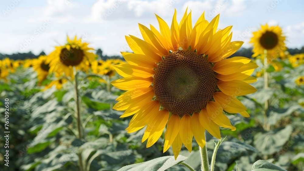 Big sunflower serves as nature background for website banners