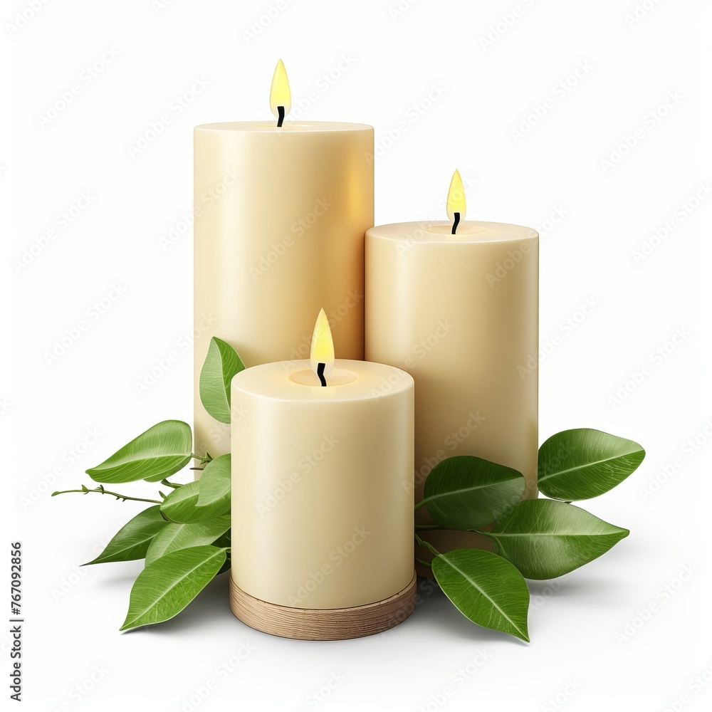 Beautiful Fragrant Candles isolated on white background Beautiful Fragrant Candles isolated on white background