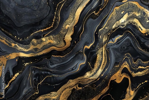 Luxurious Black and Gold Marbled Texture, Elegant Abstract Ink Painting for Home Decor