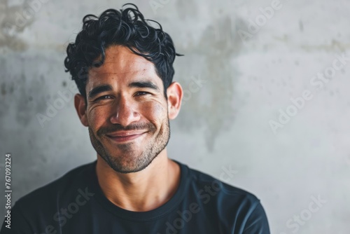 Portrait of handsome man smiling and looking at the camera. Copy space.