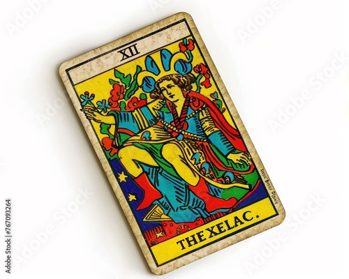Classic Tarot card, The Fool, bright colors, white background,