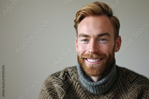 Portrait of a handsome man in a sweater smiling at the camera