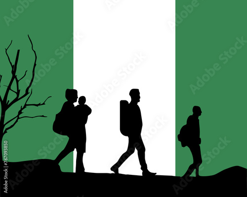 Immigration and refugees front of Nigeria flag, immigrant and refugee concept