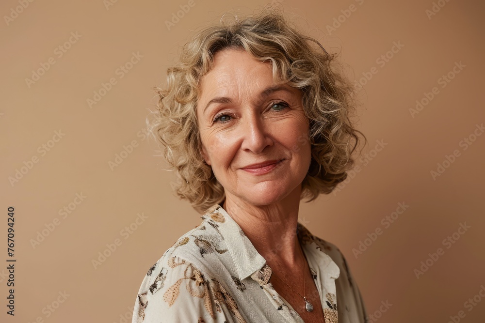 Portrait of a smiling senior woman with short wavy blond hair. Portrait of a smiling senior woman with short wavy blond hair.