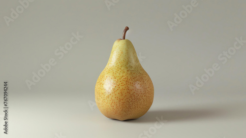 3D rendering of a single yellow pear on a white background. The pear is in focus and has a smooth, realistic texture.