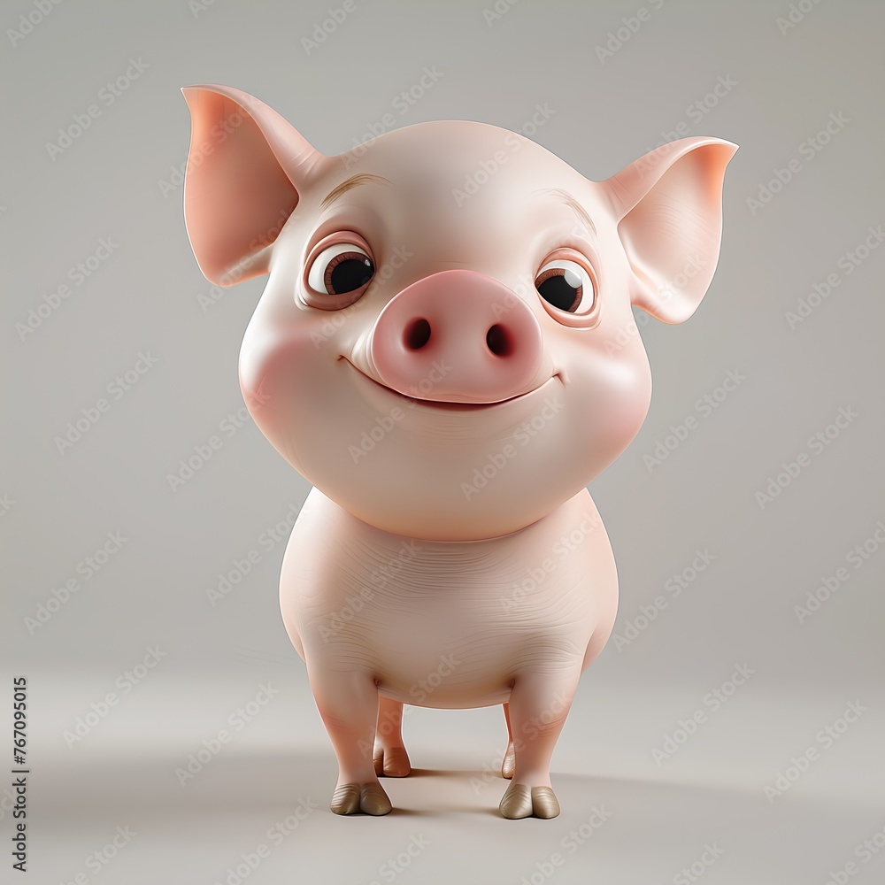 Cute Piggy, 3d model of smiling piggy , cartoon piggy on light background, cute baby piggy Cute Piggy, 3d model of smiling piggy , cartoon piggy on light background, cute baby piggy