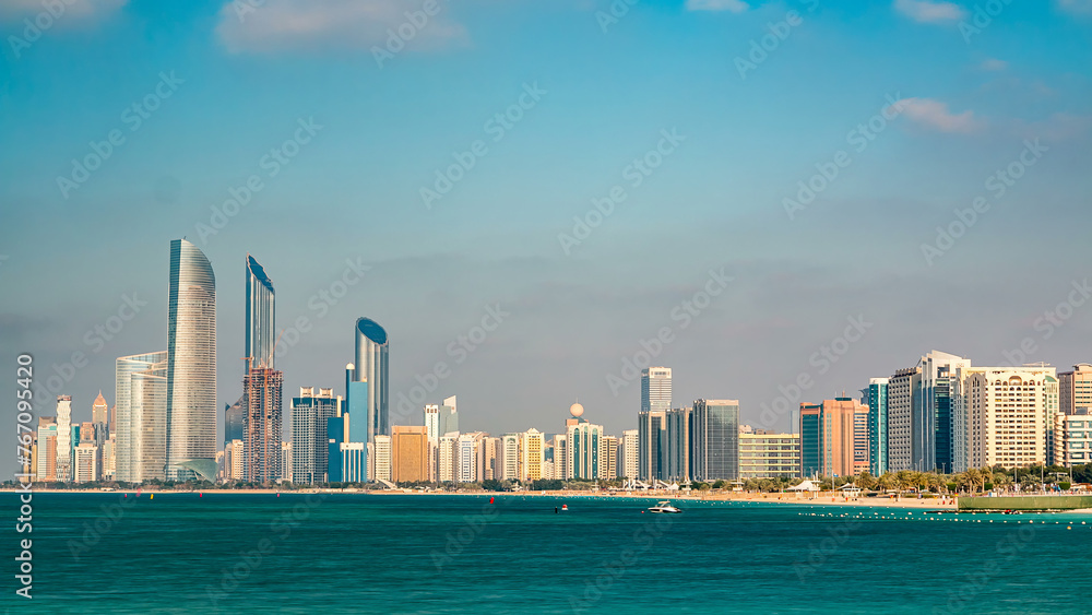 Cityscape of Abu Dhabi timelapse at Persian Gulf, UAE.