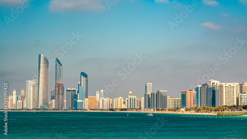 Cityscape of Abu Dhabi timelapse at Persian Gulf, UAE.