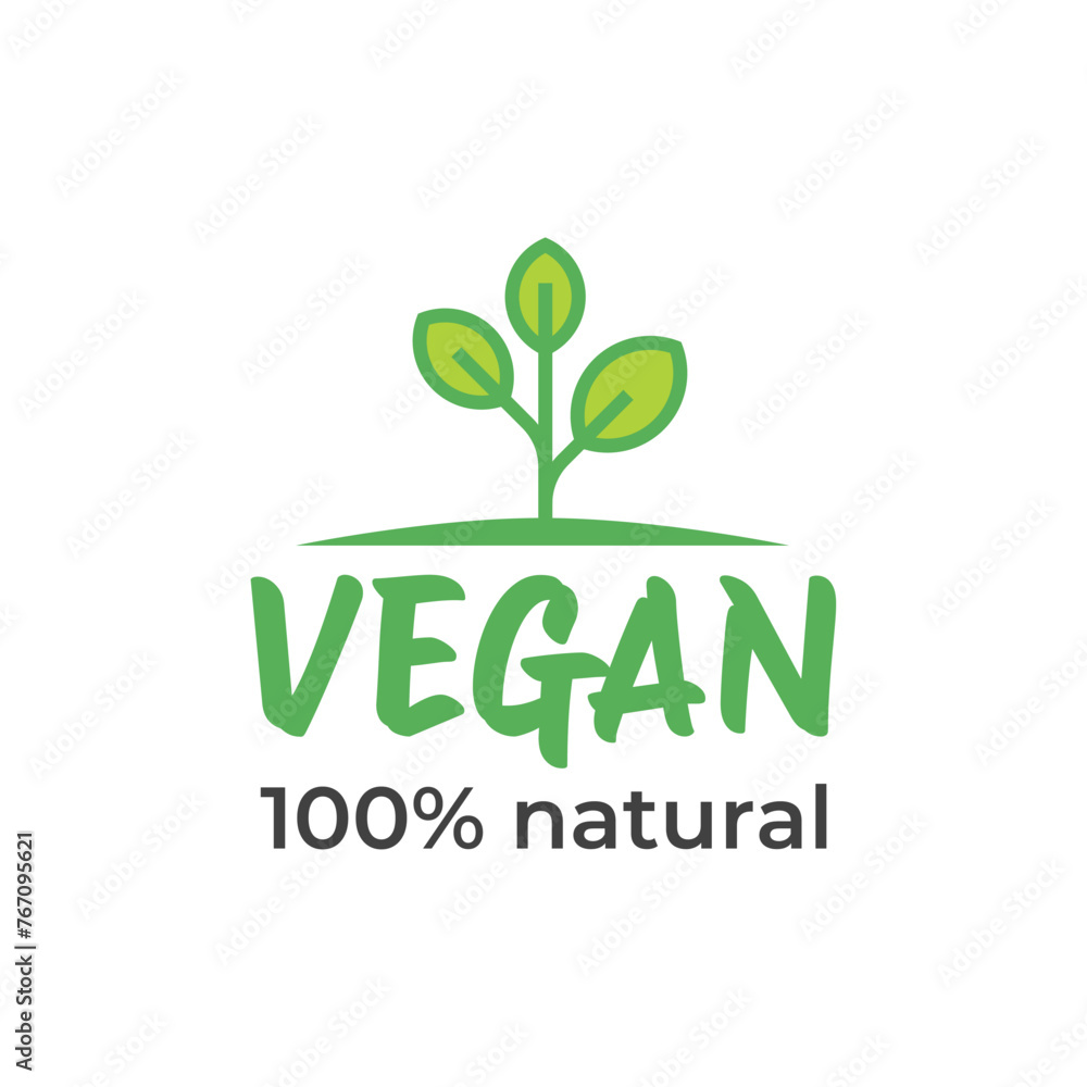 Fototapeta premium Concept green vegan diet logo with leaf icon. Vector illustration isolated on white background