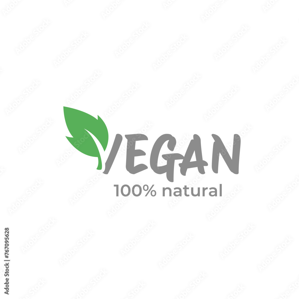 Concept green vegan diet logo with leaf icon. Vector illustration isolated on white background