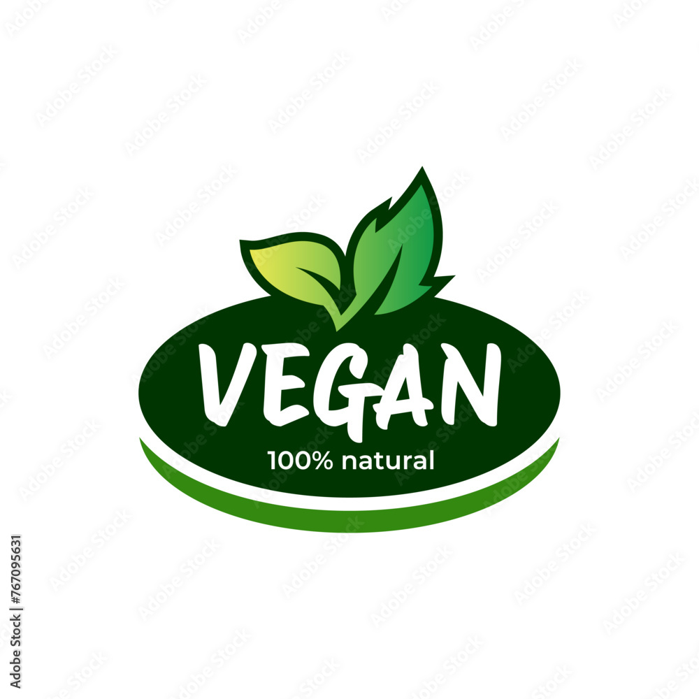 Concept green vegan diet logo with leaf icon. Vector illustration isolated on white background Concept green vegan diet logo with leaf icon. Vector illustration isolated on white background