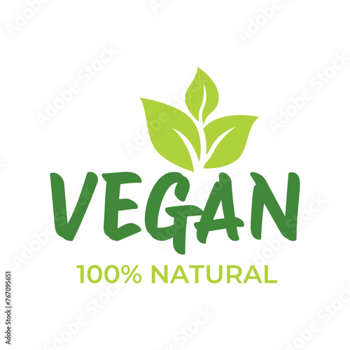 Concept green vegan diet logo with leaf icon. Vector illustration isolated on white background