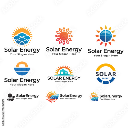 Sun Solar Energy Logo Design Template. Set of solar panel logos.