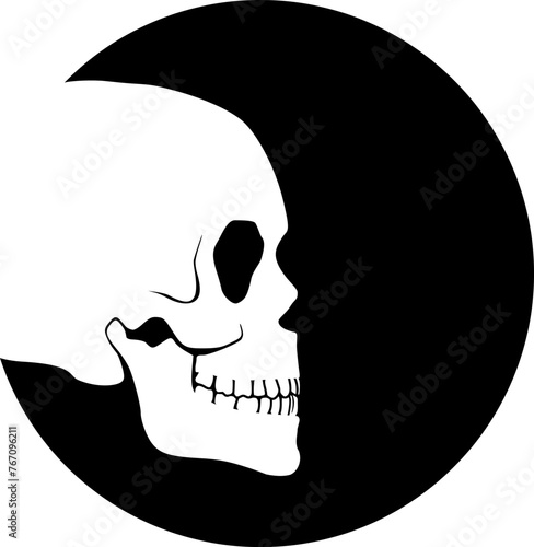 Vektor Silhouette menschlicher Schädel Knochen - Totenkopf Design Element Seite - Rund invertiert