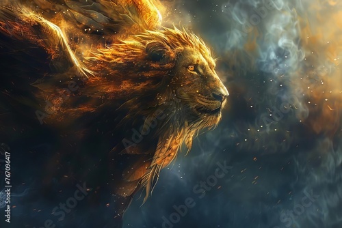 Mythological Creature Hybrid, Half-Lion Half-Eagle, Majestic Fantasy Digital Painting