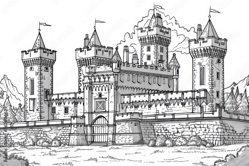 Royal Castle coloring page with lots of details