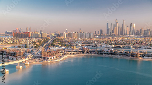 Jumeirah Palm island skyline timelapse in Dubai, UAE.