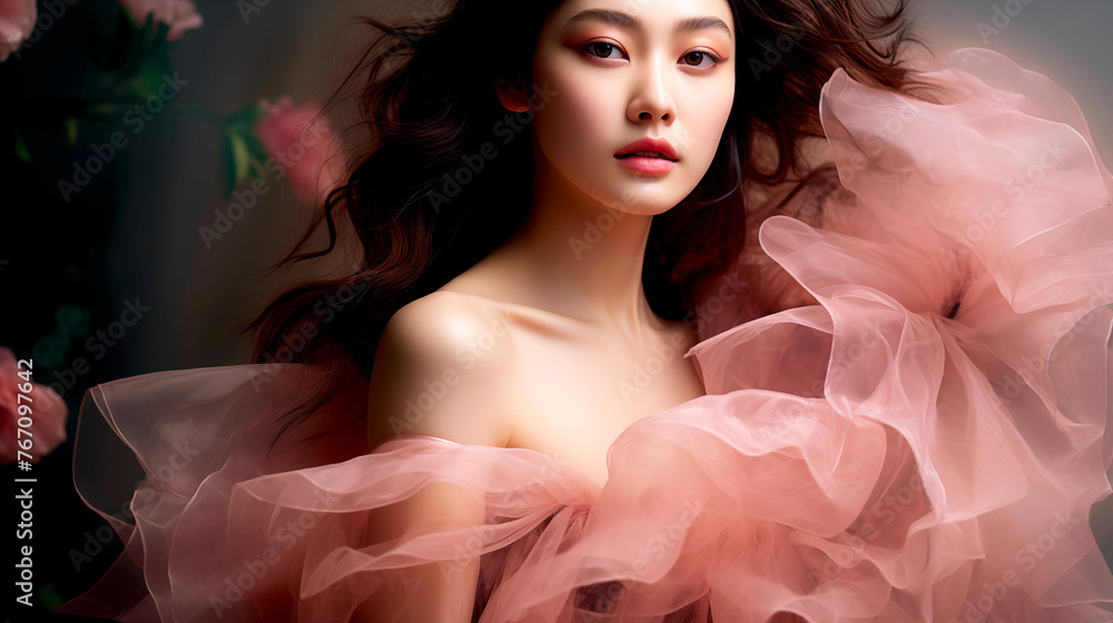 Close-up of an Asian Woman in a Pink Dress Close-up of an Asian Woman in a Pink Dress