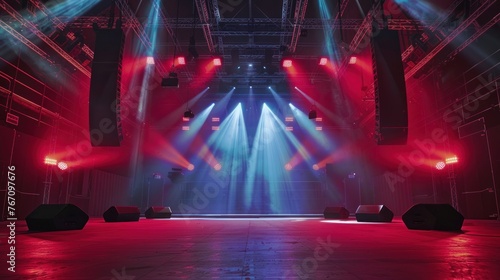 Concert stage concept with sound and colored spotlights AI generated image