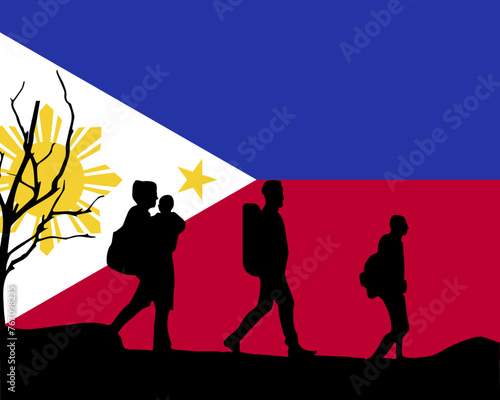 Immigration and refugees front of Philippines flag, immigrant and refugee concept