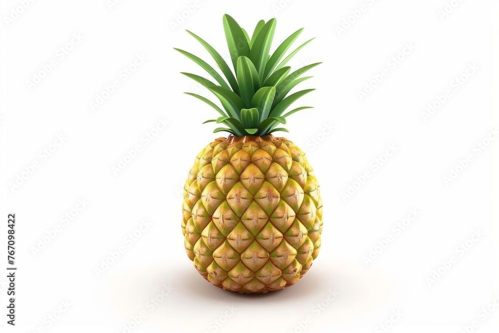 Realistic 3D pineapple fruit icon isolated on white background, digital illustration Realistic 3D pineapple fruit icon isolated on white background, digital illustration