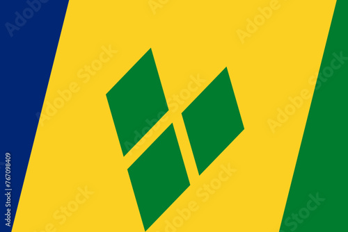 Saint Vincent and the Grenadines flag - rectangular cutout of rotated vector flag. photo
