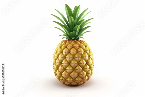 Realistic 3D pineapple fruit icon isolated on white background, digital illustration