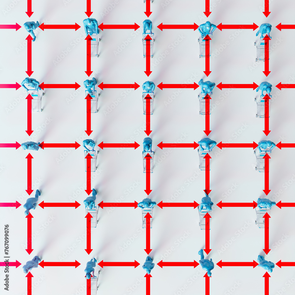 Fototapeta premium Abstract Representation of Consumer Behavior with Blue Figures in Motion