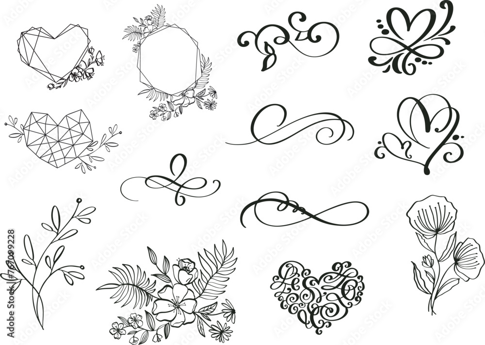 set of elements wedding vector calligraphy series