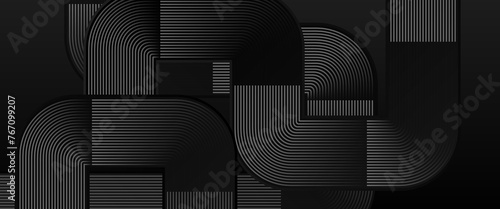 Gray grey and black dark vector 3D modern line futuristic tech banner shapes effect illustration. For business banner, formal invitation backdrop, luxury voucher, prestigious gift certificate