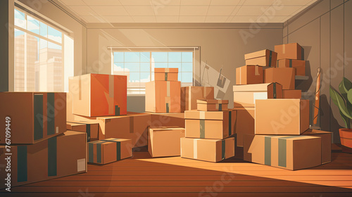 Cardboard boxes, potted plants and household items © Ирина Рычко