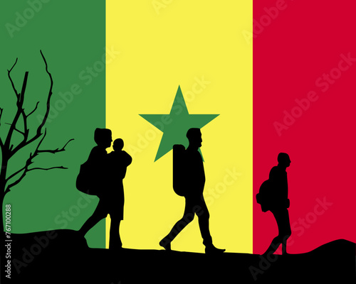 Immigration and refugees front of Senegal flag, immigrant and refugee concept