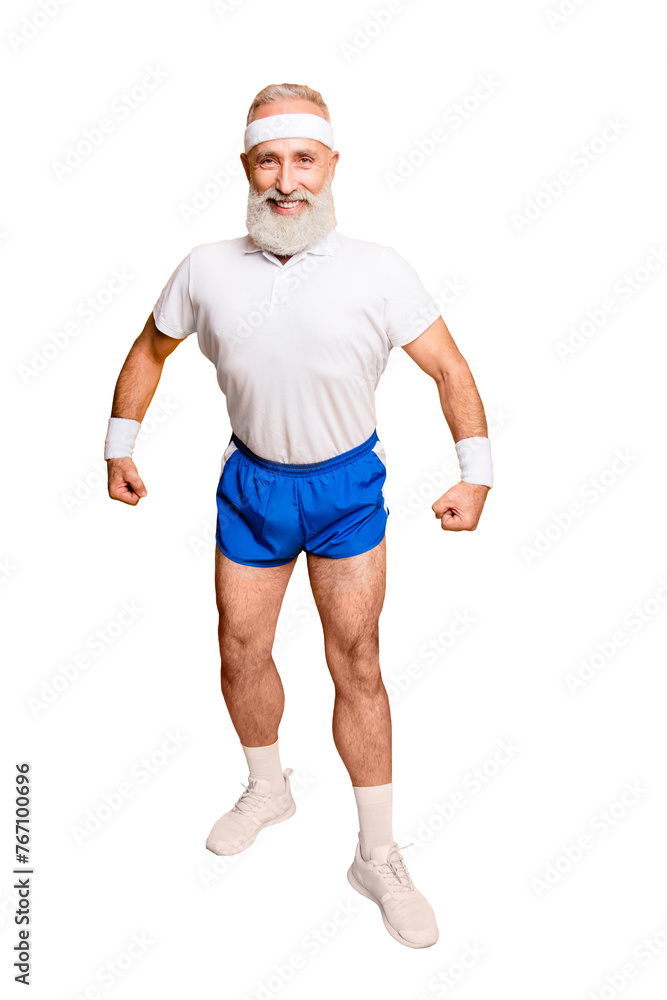 Full length of cheerful excited mature modern macho goofy cool competetive pensioner leader grandpa champion practising bodybuilding. Body care, strength, leadership, motivation lifestyle Full length of cheerful excited mature modern macho goofy cool competetive pensioner leader grandpa champion practising bodybuilding. Body care, strength, leadership, motivation lifestyle