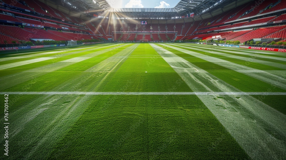 Soccer Stadium With Green Field and Red Seats Soccer Stadium With Green Field and Red Seats