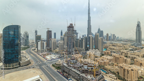 Beautiful luxury Dubai downtown aerial top view timelapse, Dubai, United Arab Emirates