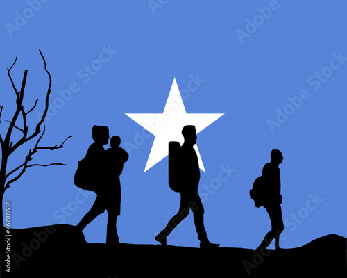 Immigration and refugees front of Somalia flag, immigrant and refugee concept