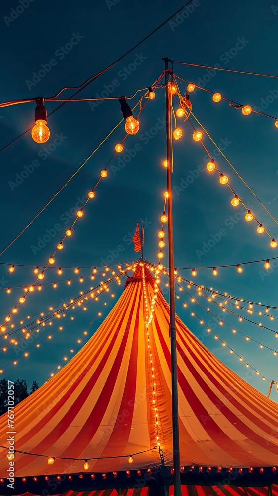 Obraz premium Circus tent with illuminations lights at night 