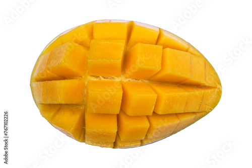 Fresh mango fruit slice isolated on white background