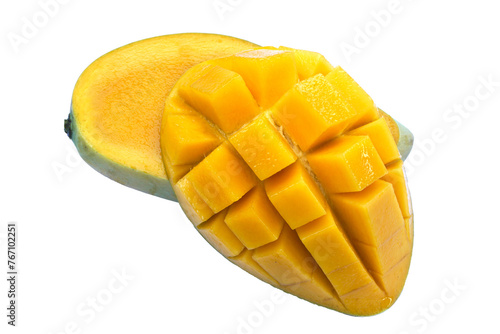 Fresh Mango Slices on White Background: Tropical Fruits for a Healthy Diet