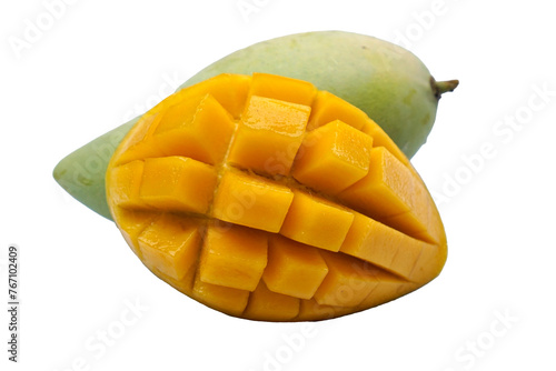 Juicy Tropical Mango Fruit on White Background