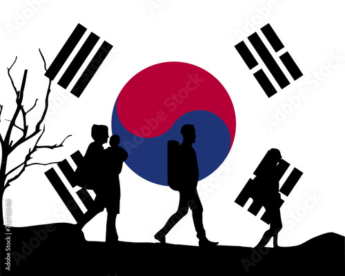 Immigration and refugees front of South Korea flag, immigrant and refugee concept