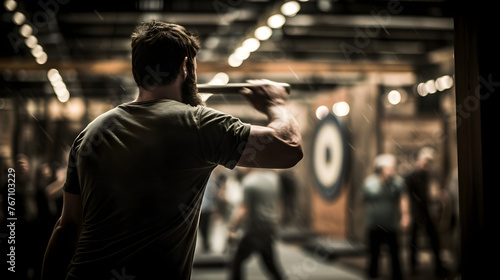 Grit and Precision: An Artistic Snapshot at the Tip of an Ax Throwing Showdown photo