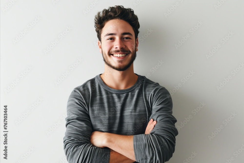 Portrait of a smiling young man with crossed arms against white background Portrait of a smiling young man with crossed arms against white background