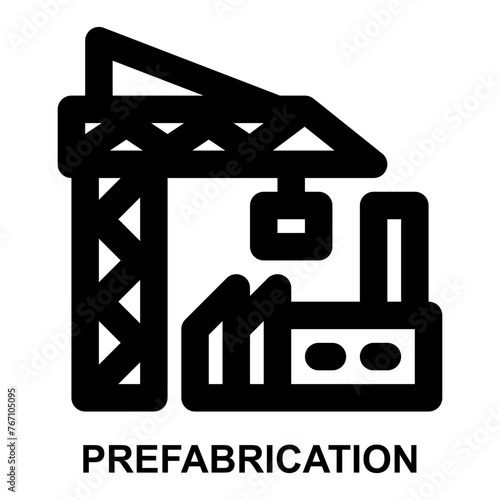 prefabrication, construction, factory, building, manufacture, industry, plant expanded outline style icon for web mobile app presentation printing