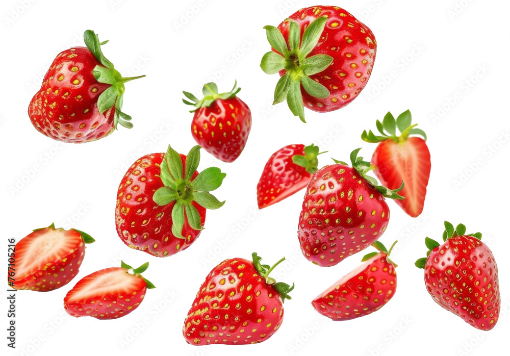 Falling strawberries isolated on white background Falling strawberries isolated on white background