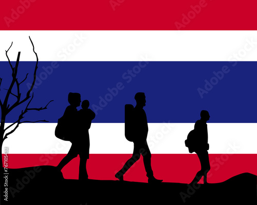 Immigration and refugees front of Thailand flag, immigrant and refugee concept
